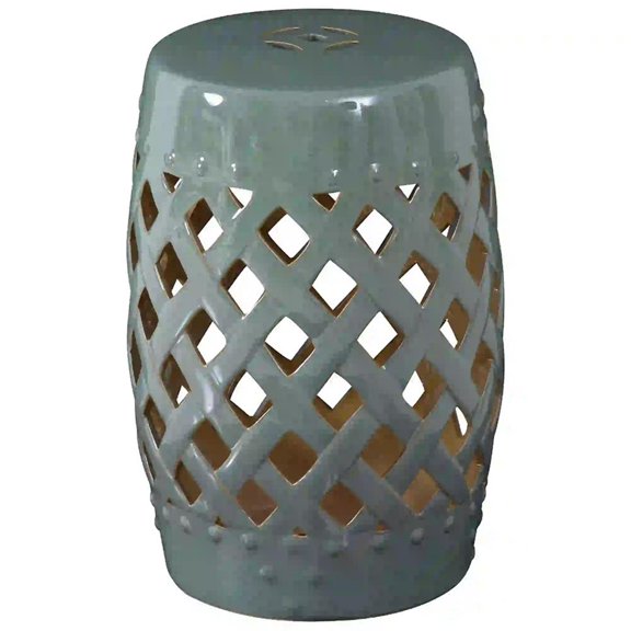 Aimee Lii 13" x 18" Ceramic Garden Stool with Woven Lattice Design & Glazed Strong Materials Decorative End Table, Outdoor Furniture for Outdoor Patio Garden Backyard, Antique Blue