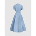thumbnail image 2 of Blue Mid-Length Shirt Dress With Notch Lapel, Belted Waist, And Short Sleeves, 2 of 5