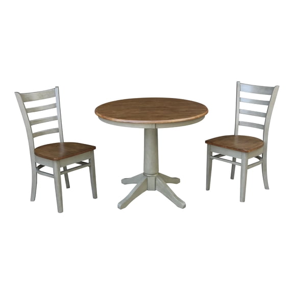36" Round Solid Wood Distressed Hickory/Stone Dining Table With 2 Chairs