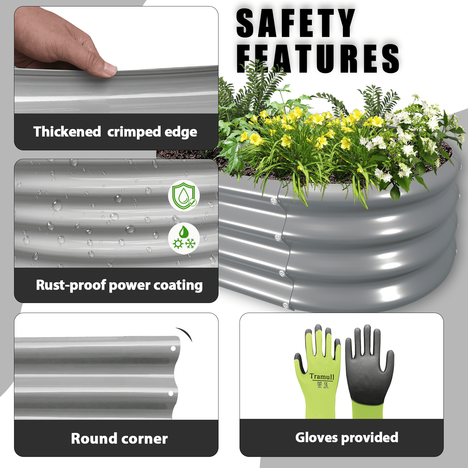 Tramull 2 Pack 8x3x1FT Galvanized Raised Garden Bed Large Metal Planter Box Kit Elevated Raised Garden Planters for Outdoor Plants, Gray