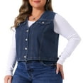 thumbnail image 2 of DARING DIVA Women's Plus Size V Neck Button Down Casual Denim Vest 1X Dark Blue, 2 of 6