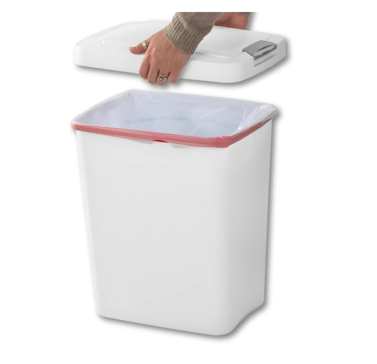 7.5 Gallon White Trash Can with Touch Lid - Office, Kitchen, Bathroom Wastebasket - Under Sink Garbage Can - Durable Plastic Bin with Locking Lid