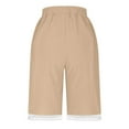 thumbnail image 4 of YUGYXL Summer Linen Bermuda Pants for Women Hollow Out Comfy Shorts with Pockets Holiday Knee Length Pants Khaki XXXL, 4 of 6