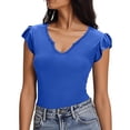 thumbnail image 3 of TAGOLD Womens Short Sleeve V-Neck Blouses & Shirts 1/4 Sleeve V Neck Stretch Breathable Summer Top, 3 of 5
