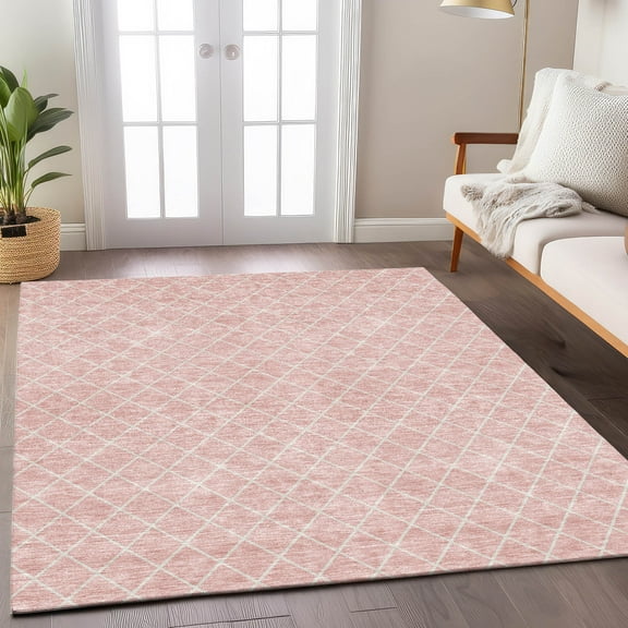 Addison Rugs Chantille Indoor/Outdoor Transitional Diamonds Pink Washable Rectangle Rug, 9' x 12'