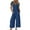Blue, variant on Women's Casual Summer Jumpsuits Short Sleeve V Neck Button Cropped Wide Leg Romper Overalls with Pockets