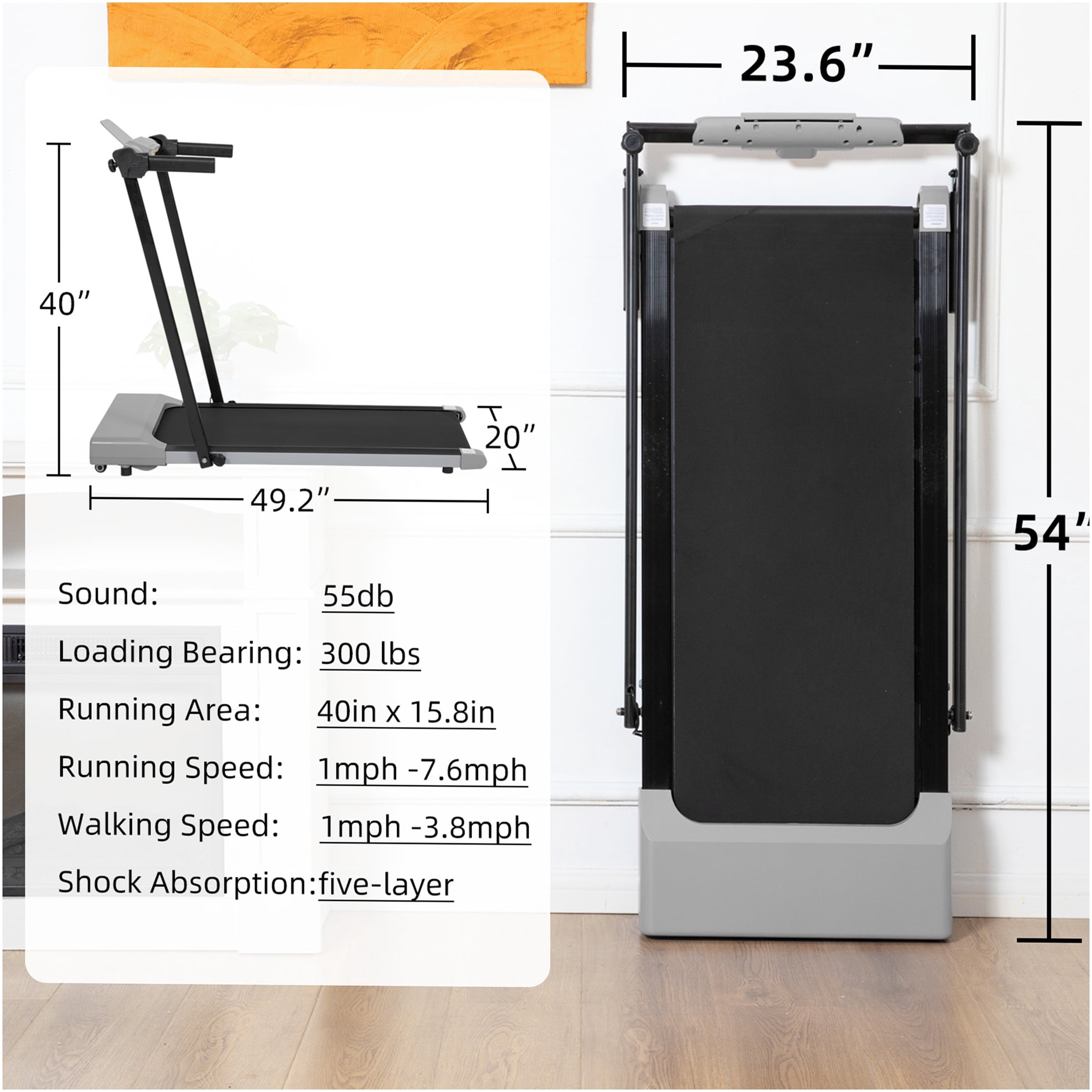 JERFIT Folding Treadmill for Home, 2.25HP Electric Running Machine with LED Display, 7.5MPH, Compact for Walking Jogging Under Desk Office Grey