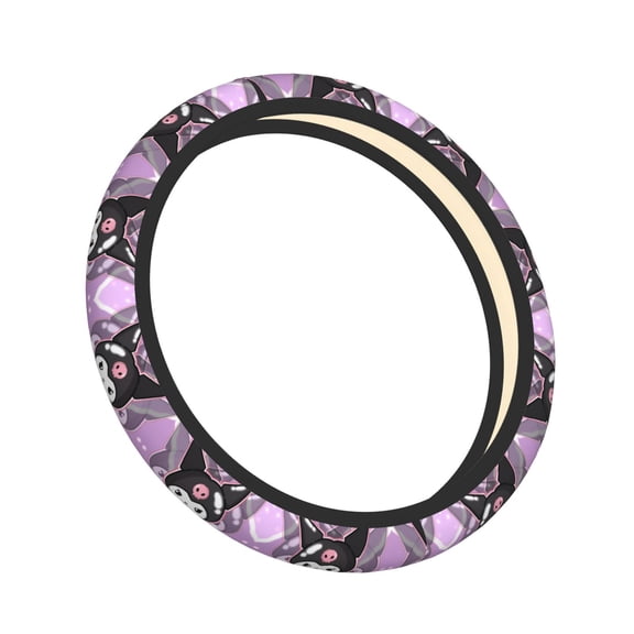 Lsque Sanrio Pattern Elastic Stretch Steering Wheel Cover,Universal 15 inch, Microfiber Breathable Ice Silk, Anti-Slip, Odorless, Easy Carry