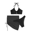 thumbnail image 1 of 3 Pcs/Set Women Bikini Set Sexy Halter Neck Drawstring Backless Pleated Beach Skirt Set Beachwear, 1 of 4