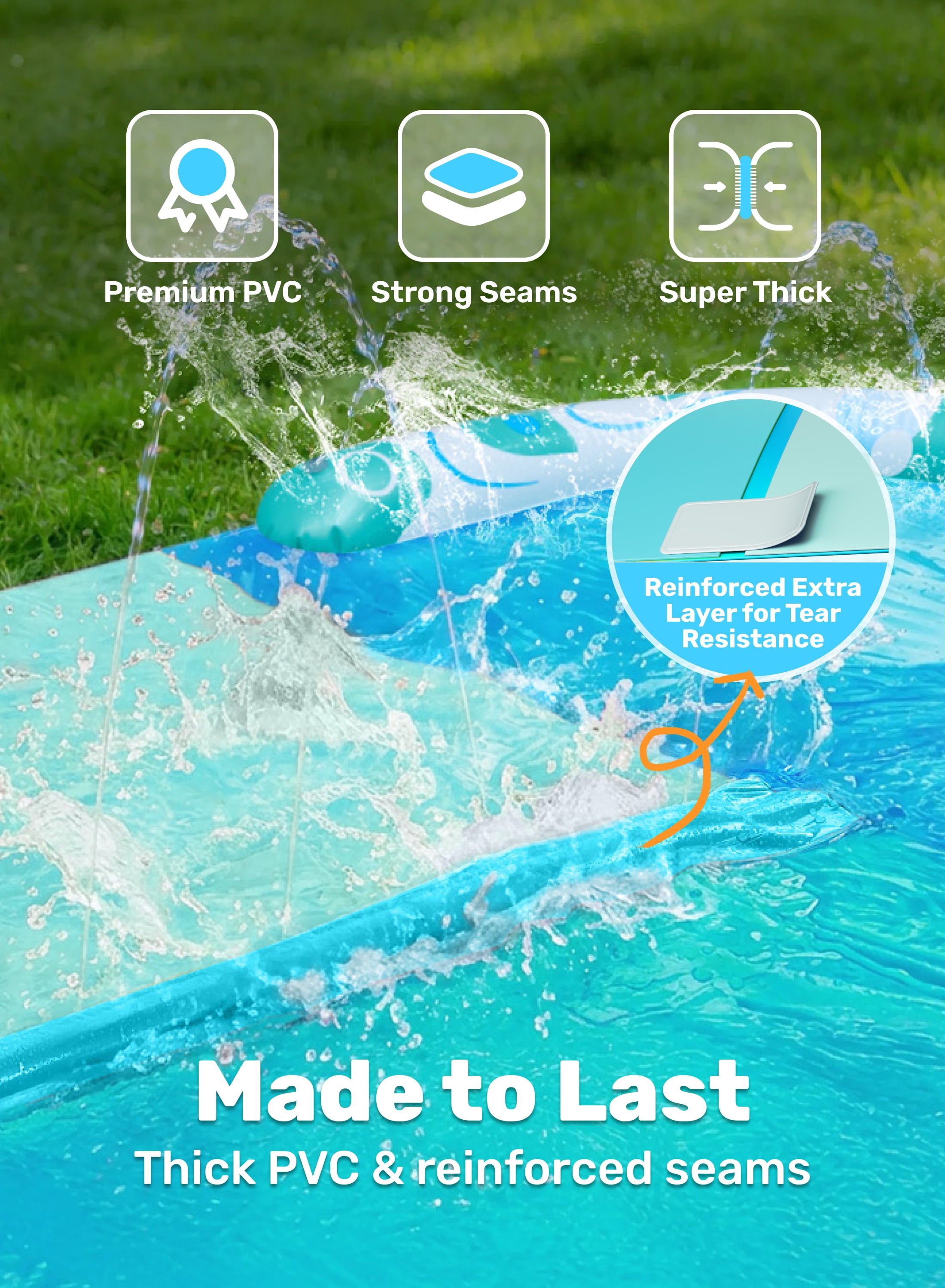 Joyfy 32.5ft Extra Long Water Slide and 2 Inflatable Boards, Heavy Duty Lawn Water Slides 2 Waterslide Slip with Sprinkler for Kids Adults
