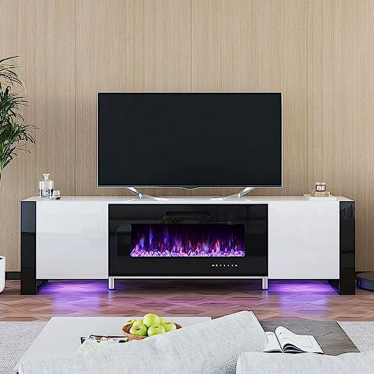 Black and white fireplace tv stand deals