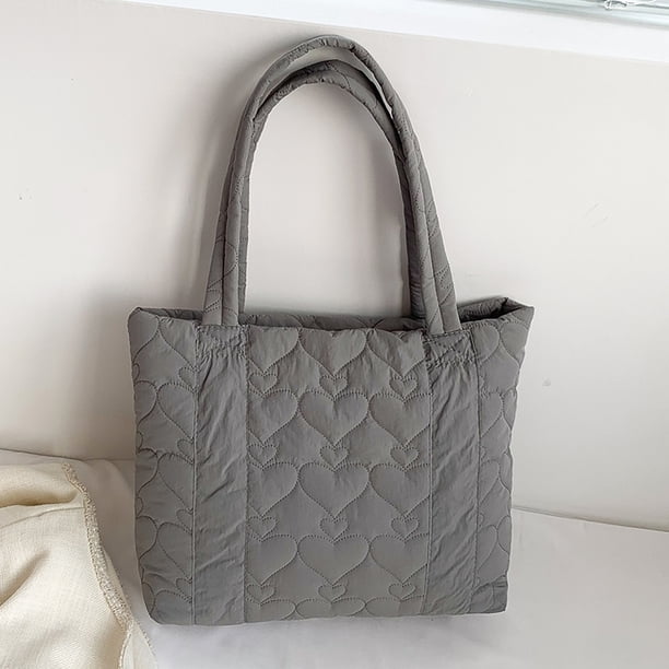 Bolso De Hombro Love Quilted Women Shoulder Bag Nylon Casual Cotton Padded Bag para el trabajo (gris)