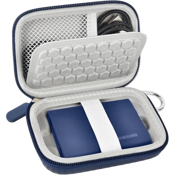Carrying Case for Samsung T9/ T7 Shield Portable SSD 4TB 2TB , External Solid State Hard Drive Storage Holder Fits for USB Cable-Box Only (Blue)