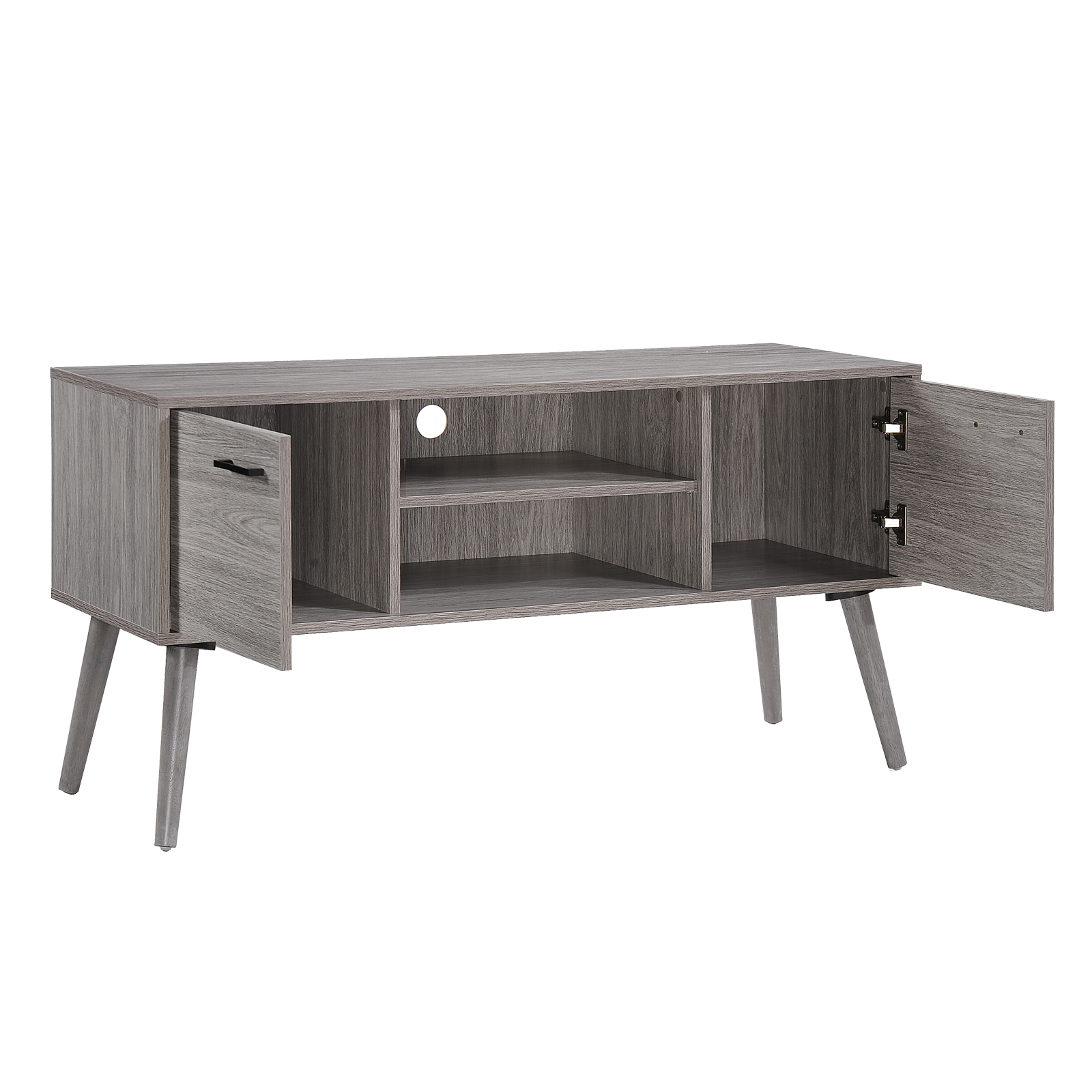 Kadyn Modern TV Stand, Mid Century TV Stand Console with 2 Cabinets & Shelves, Fiberboard TV Stand Console for Living Room, Plaid Grey Oak