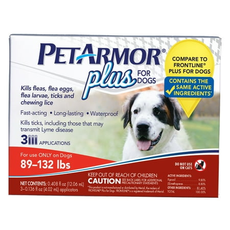 PetArmor Plus Flea & Tick Prevention for Dogs (89-132 lbs), 3 Treatments