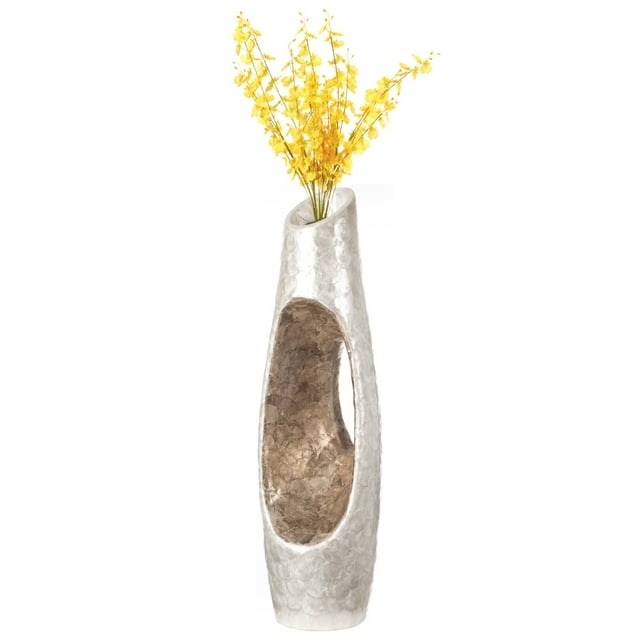 Vase à Fleurs Blanc Design Unique Moderne avec Intérieur Doré, pour Salon, Entrée Ou Salle à Manger, 43 Pouces