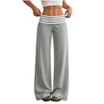 thumbnail image 3 of Women's Wide Leg Lounge Pants High Waisted Fold Over Striped Waistband Stretchy Loose Fit Palazzo Pants for Yoga Daily Wear Daily Travel Office, 3 of 8