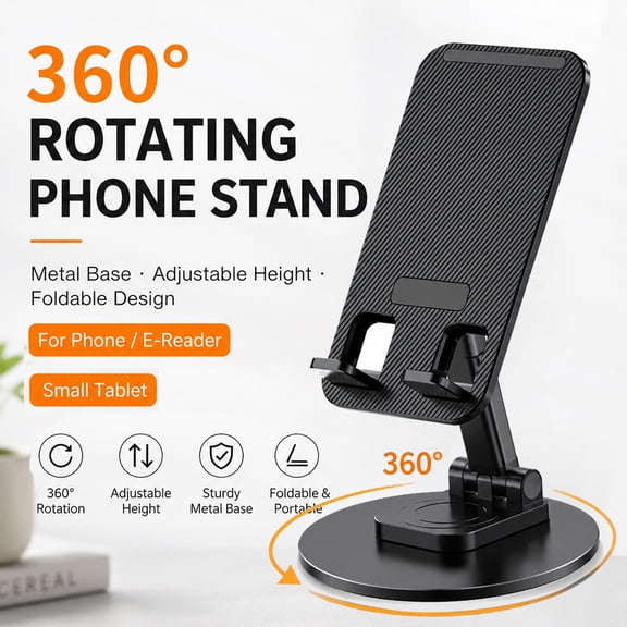 360° Rotating Phone Stand – Adjustable & Foldable Desktop Cell Phone Holder for Desk, Hands-Free Viewing, Compatible with All Smartphones & Tablets