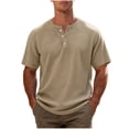 thumbnail image 2 of WIZUTIZ Mens Waffle Henley Shirts 3 Button Solid Short Sleeve Collarless Shirts Basic T-Shirts for Summer, 2 of 5