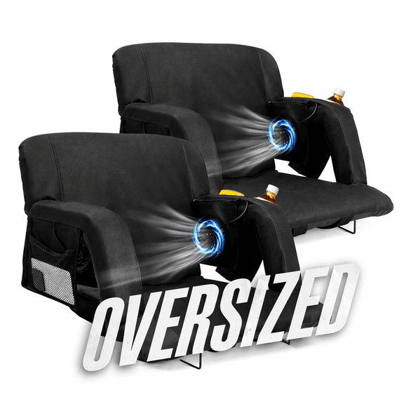 Aboron Oversized Stadium Seats with Fans and Back Support for Bleachers, 25" W Portable Reclining Stadium Seat w/ Padded Cushion & Pockets, Backpack Stadium Seat w/ Shoulder Straps for Adults 2 Pack