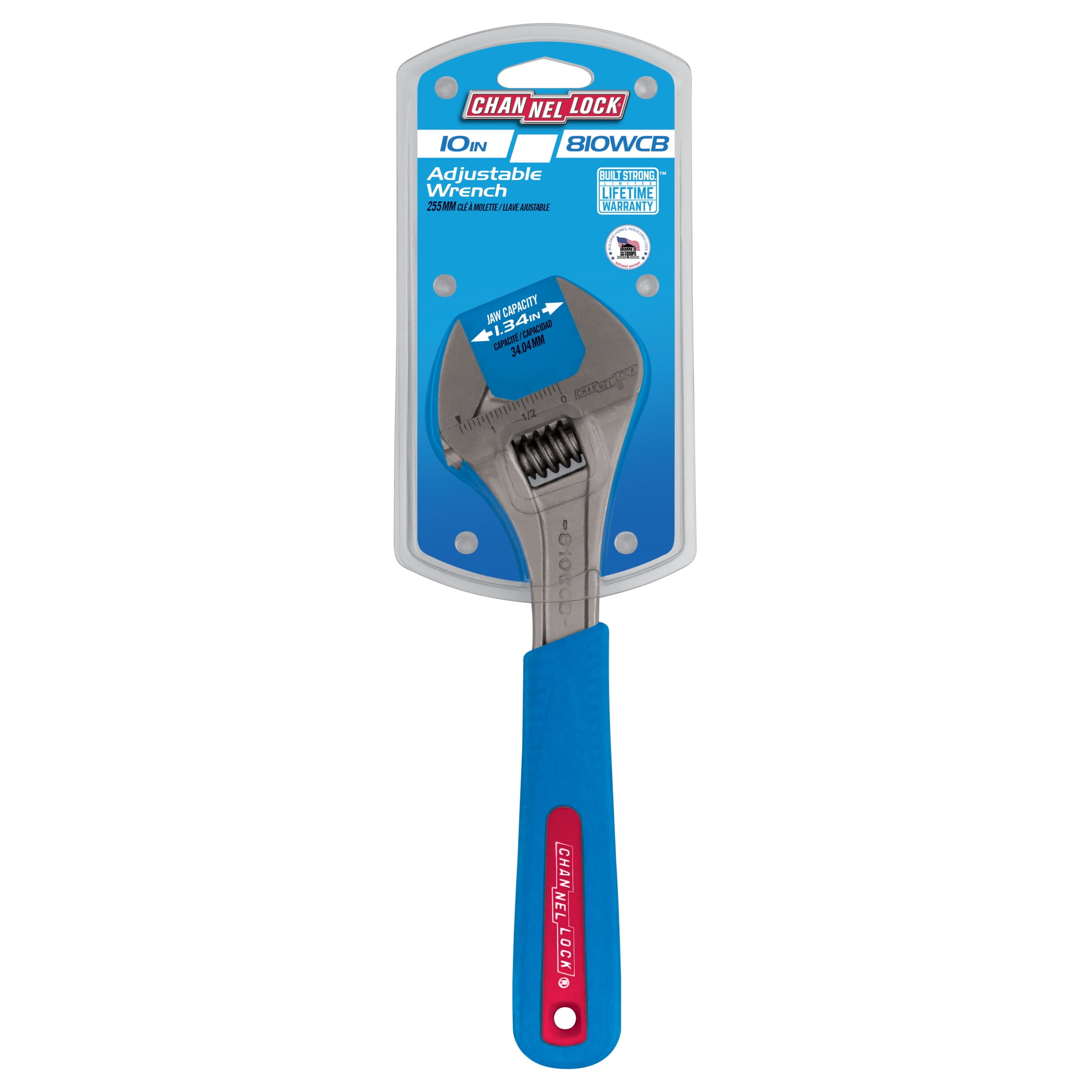 CHANNELLOCK 10-inch CODE BLUE Adjustable Wrench, Precise 1.38-inch Wide Mouth Jaw Capacity (810WCB)