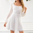 thumbnail image 4 of Lindbes DxhmoneyHX Robe à Manches Bouffantes pour Femmes, Encolure Carrée, Mini-Robe à Volants à Pois, Décontractée, Taille Haute, Tunique Évasée, 4 of 5
