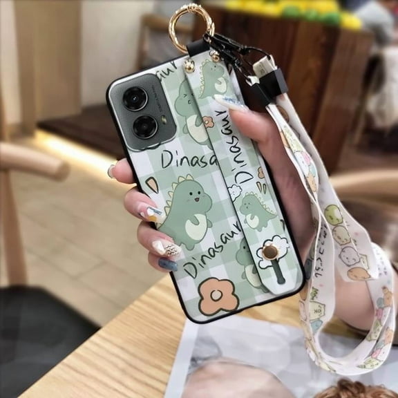 ABL-Phone Case For MOTO G 5G 2024, Soft case Dirt-resistant Phone Holder Anti-knock Cartoon Shockproof Wristband Wrist Strap Back Cover Cute Anti-dust Durable Waterproof Protective Ring