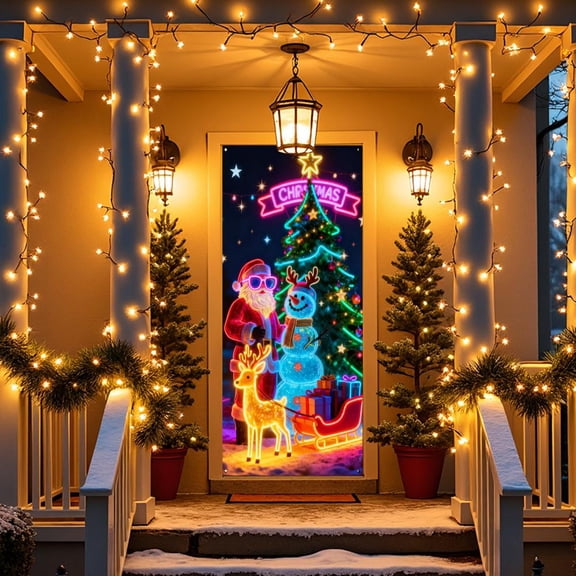 Feltree Christmas Door Cover Decoration for Front Door, Easy Install Holiday Tapestry, 35x71 Inch Party Decor