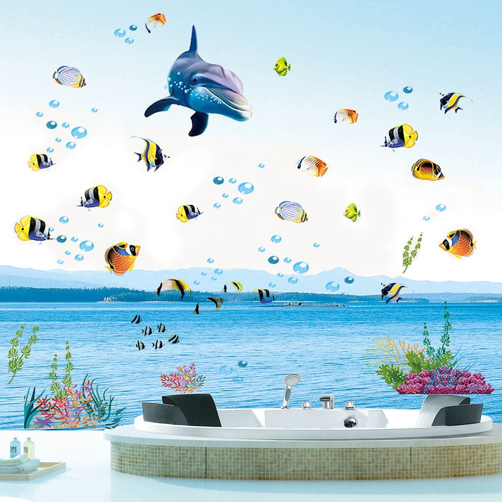 Cute Dolphin Ocean Sea Animals Bathroom Wall Stickers 3D Mural Vinyl