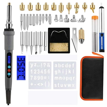 

NUOLUX 41pcs/set Wood Burning Engraving Branding Brush Set LCD Digital Temperature Soldering Iron Welding Wood Embossing Burning Set (EU Plug)