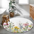 thumbnail image 3 of Round Area Rug 3 Ft, Spring Floral Washable Non-Slip Circle Carpet for Living Room/Bedroom, Watercolor Flower Eucalyptus Leaves Botanical Low-Profile Small Floor Mats Collection Rugs for Indoor, 3 of 8