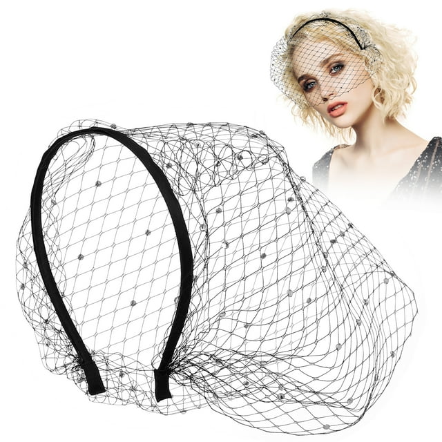 HOMEMAXS Bandeau en Voile de Maille Noir Filet de Pompon Pinces à Cheveux en Strass pour Femmes Mariée