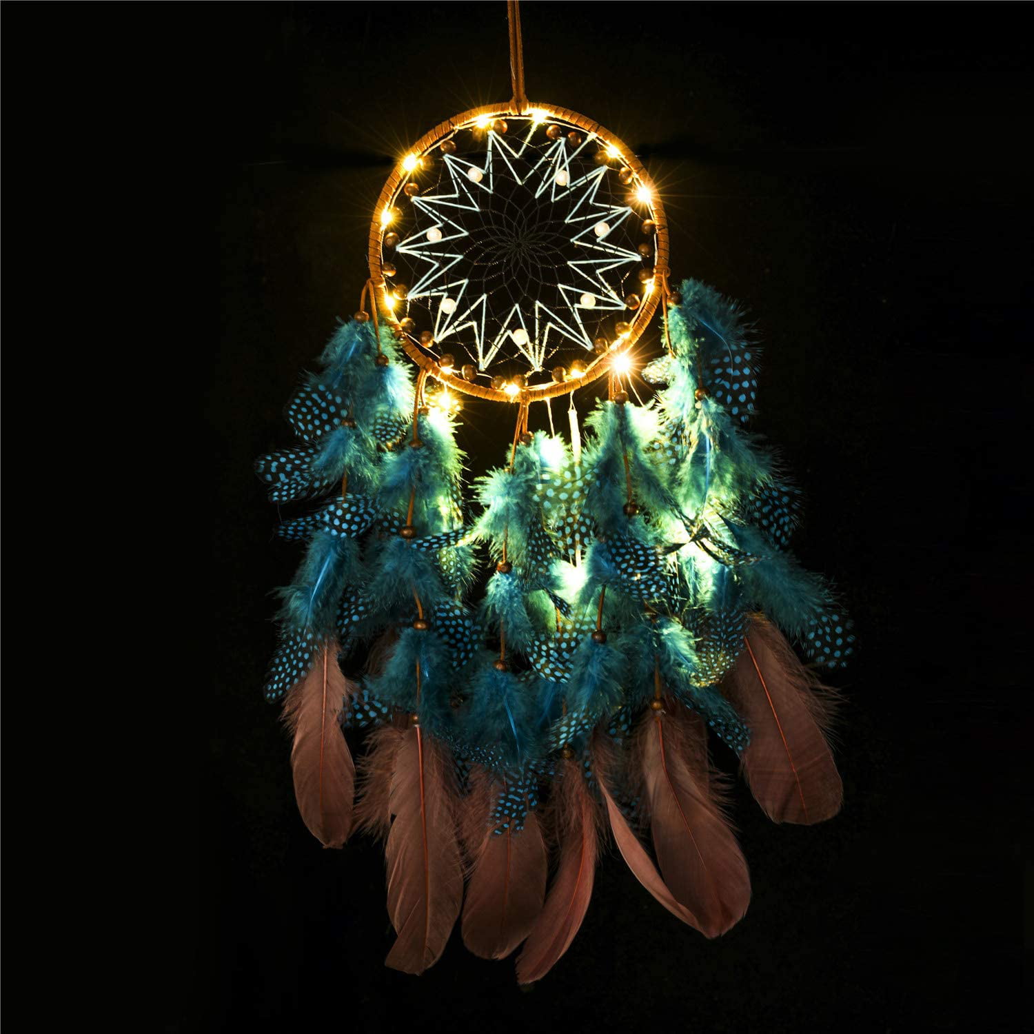 Green Dreamcatcher Wall Hanging Decor Handmade Round With Feather 