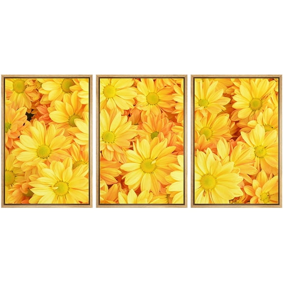 wall26 Framed Canvas Print Wall Art Set Yellow Daisy Field Collage Nature Wilderness Photography Modern Art Rustic Scenic Colorful Ultra for Living Room, Bedroom, Office - 16"x24"x3 Natural