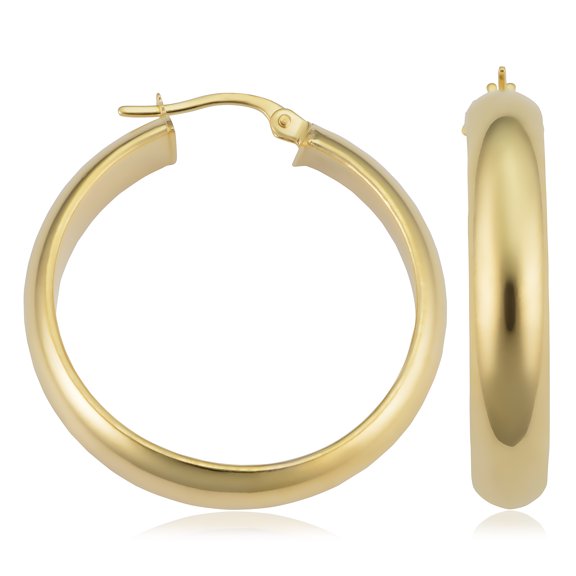 KoolJewelry 14k Yellow Gold Bold Round Hoop Earrings (5.7 mm x 25 mm) | Classic Jewelry for Women