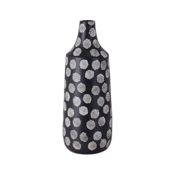 21" Black and White PolkaDot Ceramic Vase