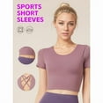 thumbnail image 2 of Top-kevin Women'S Athletic Crop Top with Cross-Back Design and Built-In Bra Pads - Short Sleeve Activewear for Running, Yoga, Cycling - Breathable, Stretchy, Purple, Cycling Top, 2 of 10