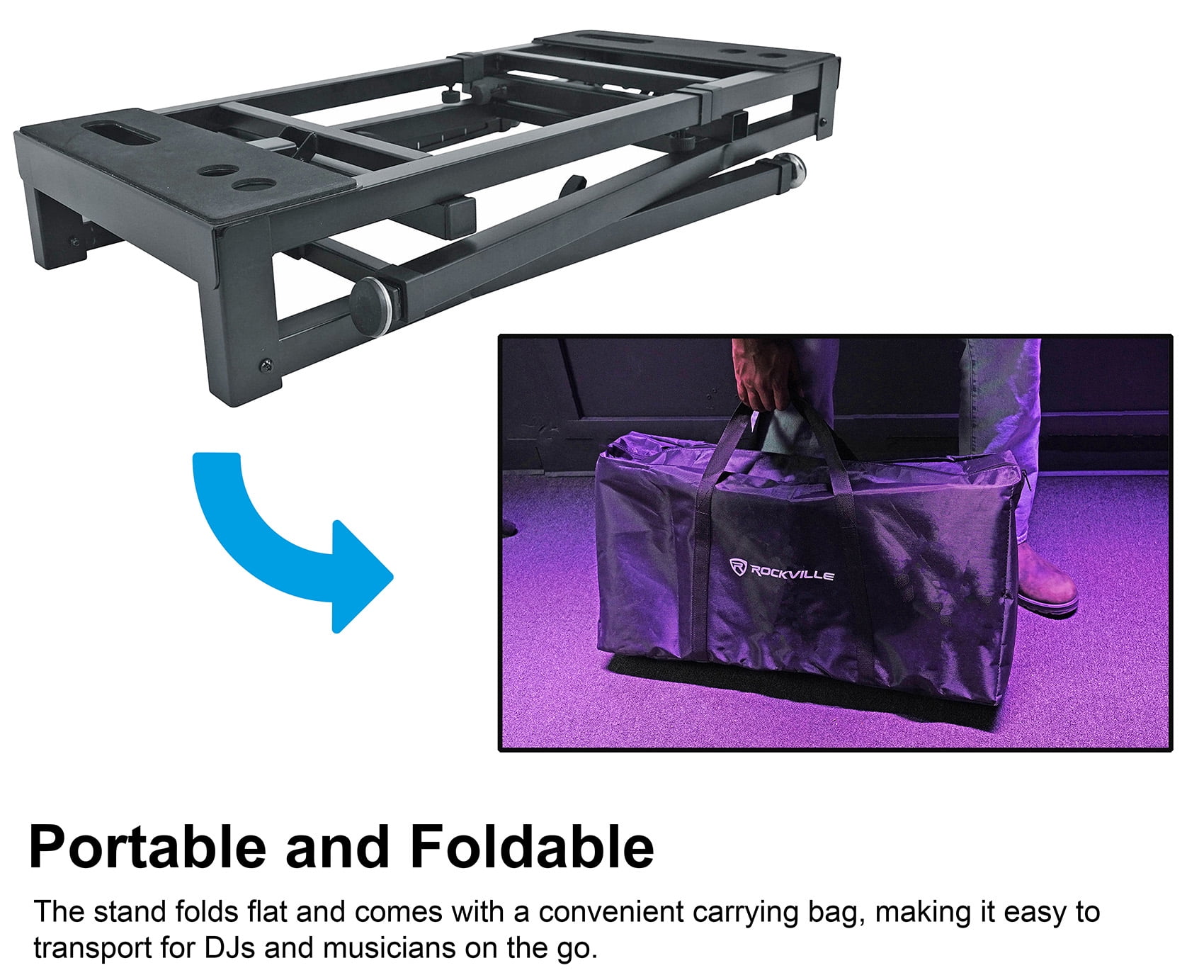 Rockville PKS40 Heavy-Duty Steel 2-Tier Platform Keyboard Stand - Adjustable, Folding, 200 lb. Capacity