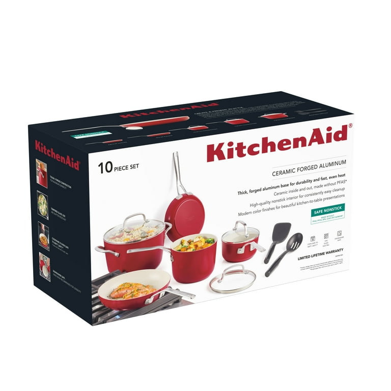 KitchenAid Ceramic Forged 10 Pcs Nonstick Cookware Set, Dishwasher