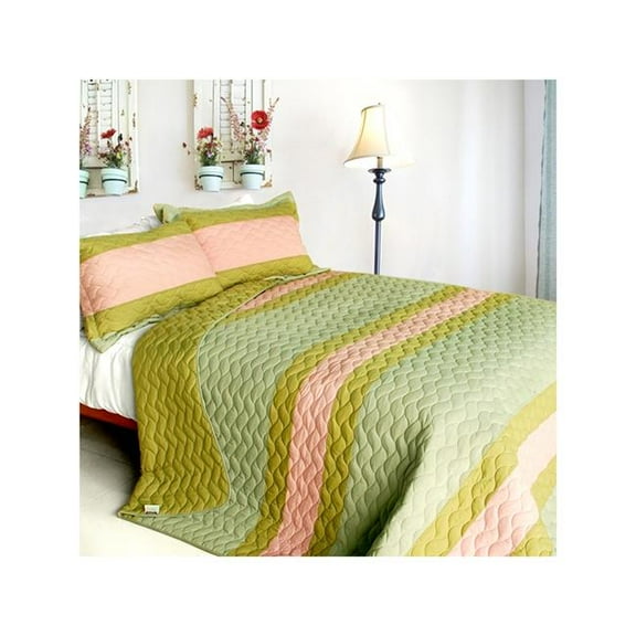 By the Sea - 3 Pieces Vermicelli-Quilted Patchwork Quilt Set  Full & Queen Size - Pink