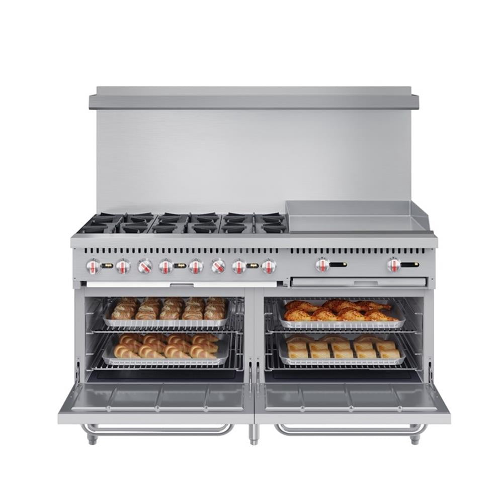 Pemberly Row 60" 6 Burner Commercial LP Range with 24" Griddle in Steel