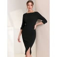 thumbnail image 2 of DARING DIVA Elegant Boat Neck 3/4 Sleeves Midi Split Sheath Dress XS Black, 2 of 6