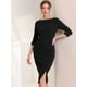 thumbnail image 2 of Vestido tubo Allegra K con cuello barco y mangas 3/4 Negro XS, 2 of 6