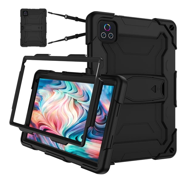 FIEWESEY Case for Urao X109 Tablet 10.1 Inch Tab Friendly Hybrid Soft Silicone Adjustable Shoulder Strap Built in Kickstand Pen Holder Compatible with Urao X109 10.1" 2026 Model (Black)