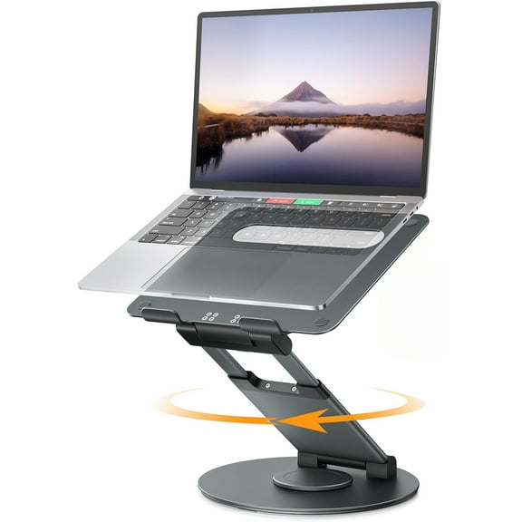 Telescopic 360 Rotating Laptop Stand for Desk Adjustable Height Swivel Pull Out Design, Gray