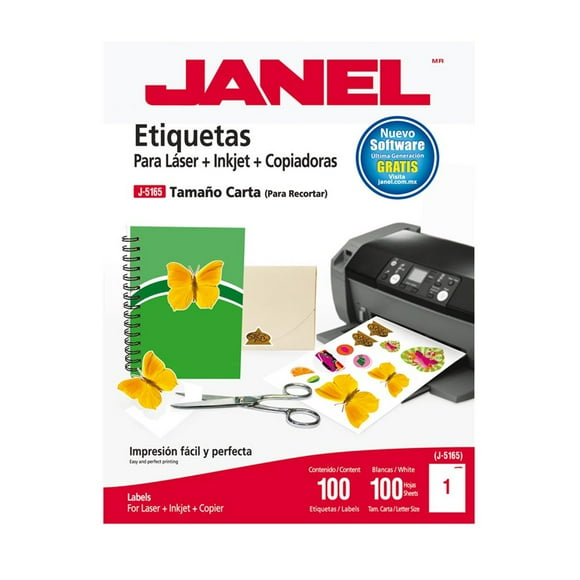 Etiqueta Adhesiva Láser Janel Tamaño Carta 21.6 x 27.9 cm 100 Piezas