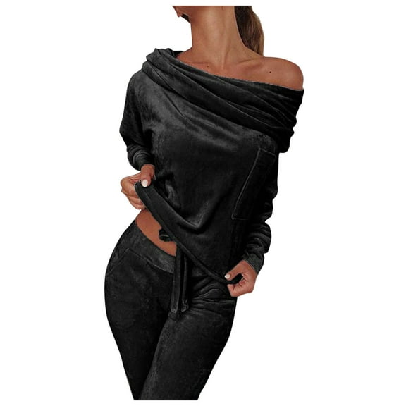 YOTMKGDO Lounge Sets for Women Women Sets Solid Off Shoulder Long Sleeved Sports Suit Casual Solid Color Off Shoulder Sweatershirt Sports Suit, Sizes S-XXL