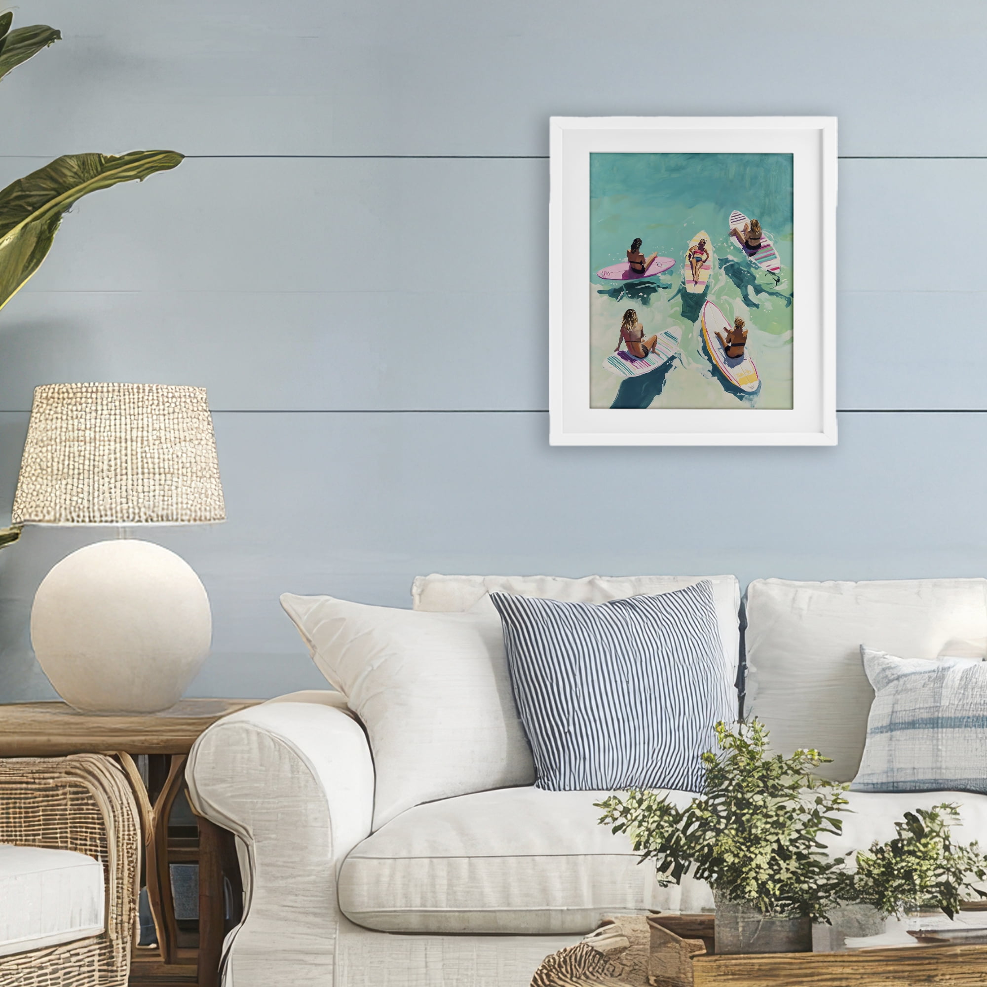 Stupell Industries Women Surfers at Turquoise Beach White Framed Print Under Glass, design by The Prints Vibe