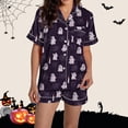 thumbnail image 2 of ChenYiFH Under $12 Womens Satin Pajamas Set Button Down 2 Piece Silk Pjs Shorts Set Ruffle Lingerie Notch Collar Sleepwear Purple S, 2 of 5