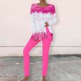 thumbnail image 1 of Puntoco Conjunto De Camiseta Y Pantalones Largos Con Cuello Redondo Y Manga Larga Con Estampado Informal Para Mujer, Color Rojo Rosa Xl, 1 of 5